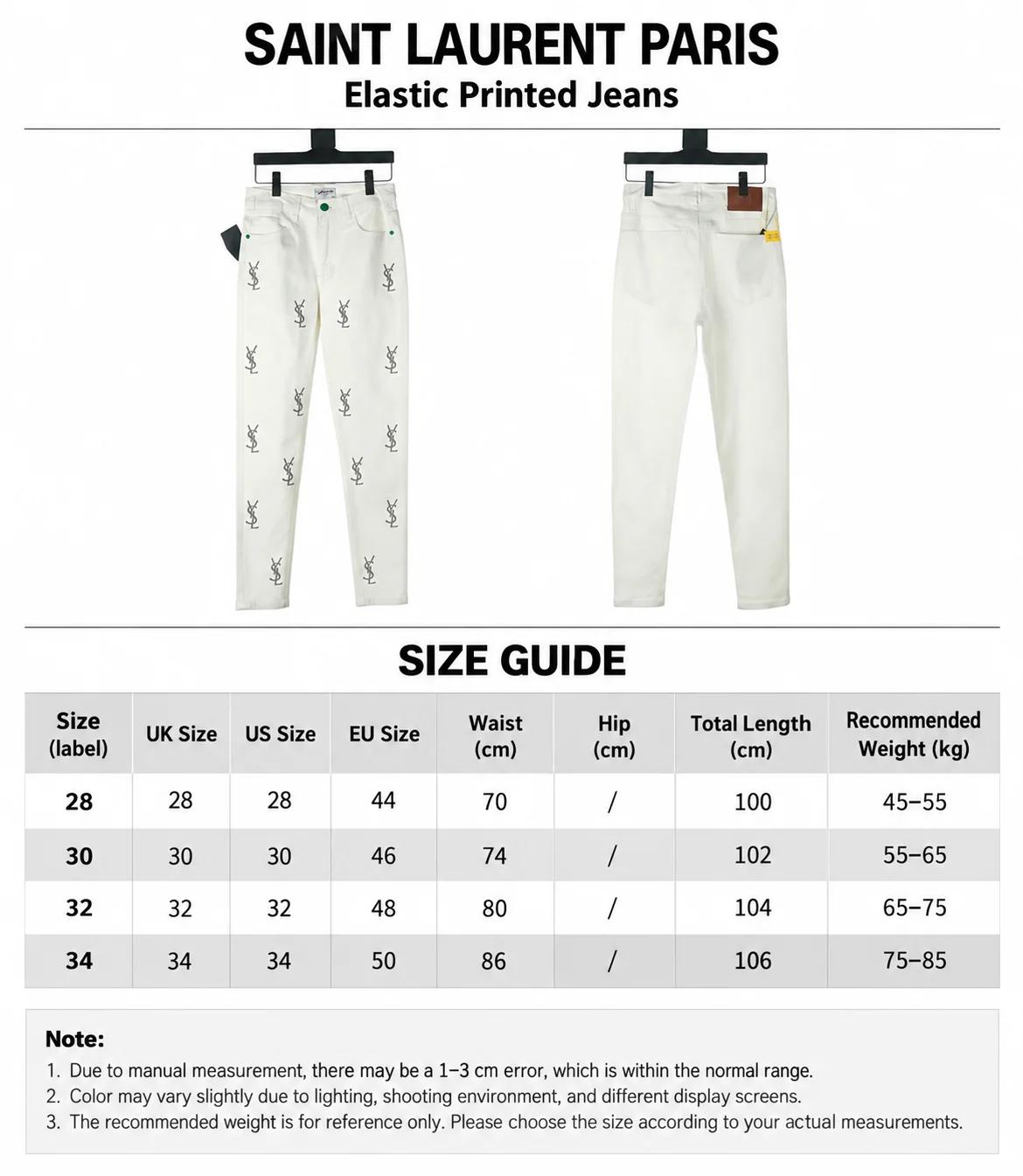 Saint Laurent (YSL) Jean slim/droit à motif monogramme YSL intégral en strass – White (2)