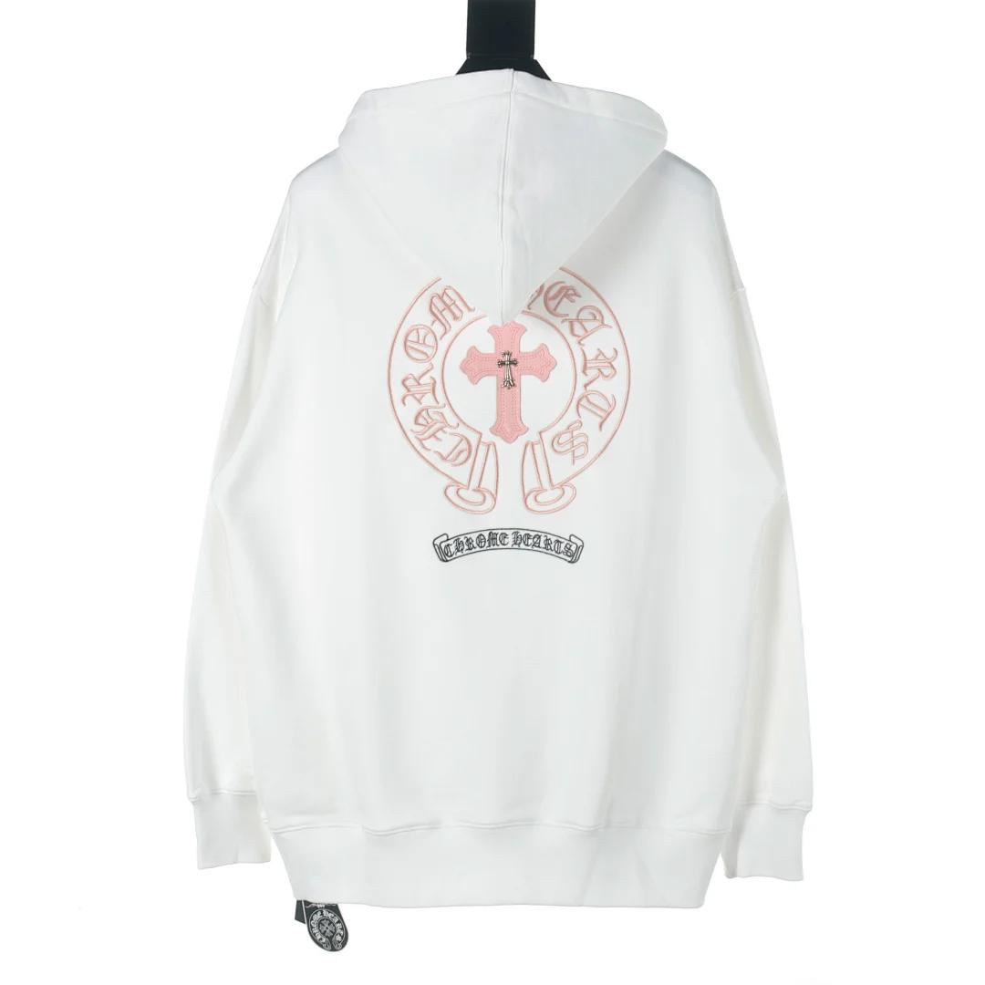 Chrome Hearts Cross Embroidered / Sanskrit Pink Cross Hooded Sweatshirt – White (2)