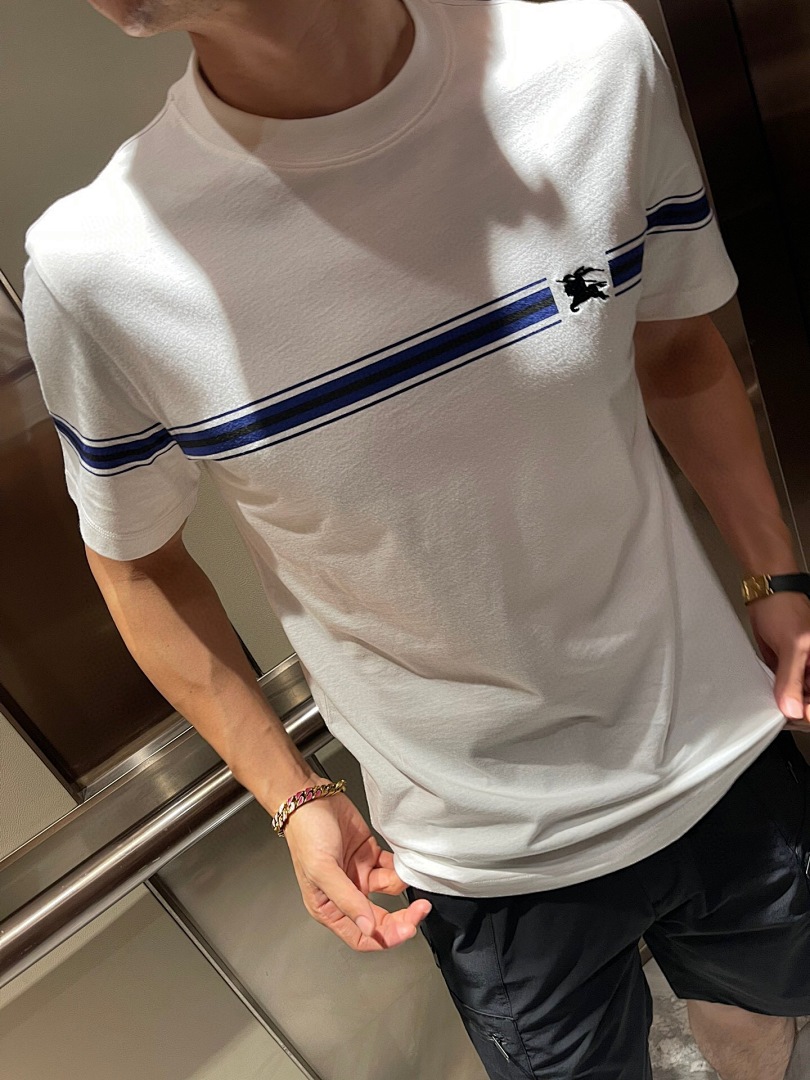 Burberry BR Striped Embroidered Short Sleeve (White) - Image 25