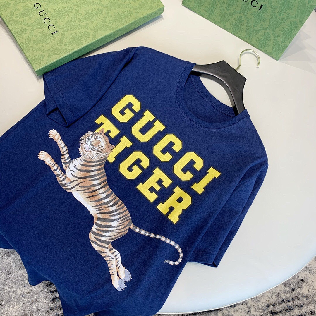 Gucci Classic Tiger Print Short Sleeve (Blue) - Image 4