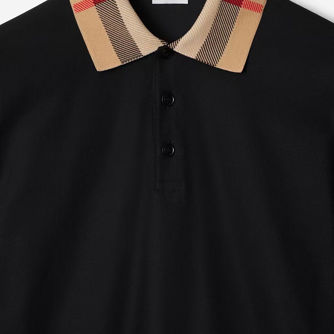 Burberry Plaid Collar Long Sleeve POLO (Black) - Image 2