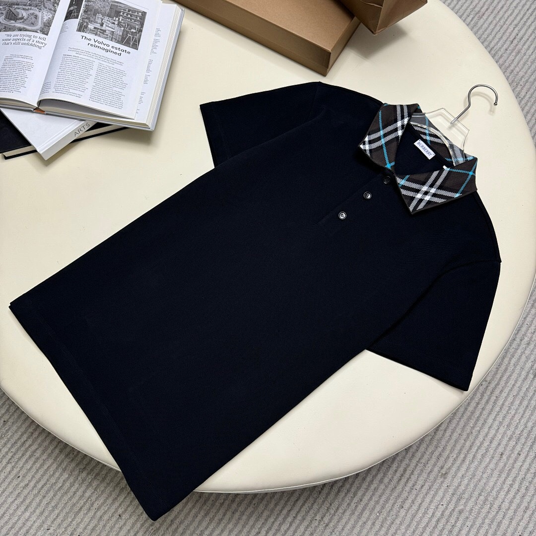 Burberry BR Thick Plaid Collar POLO (Black) - Image 5
