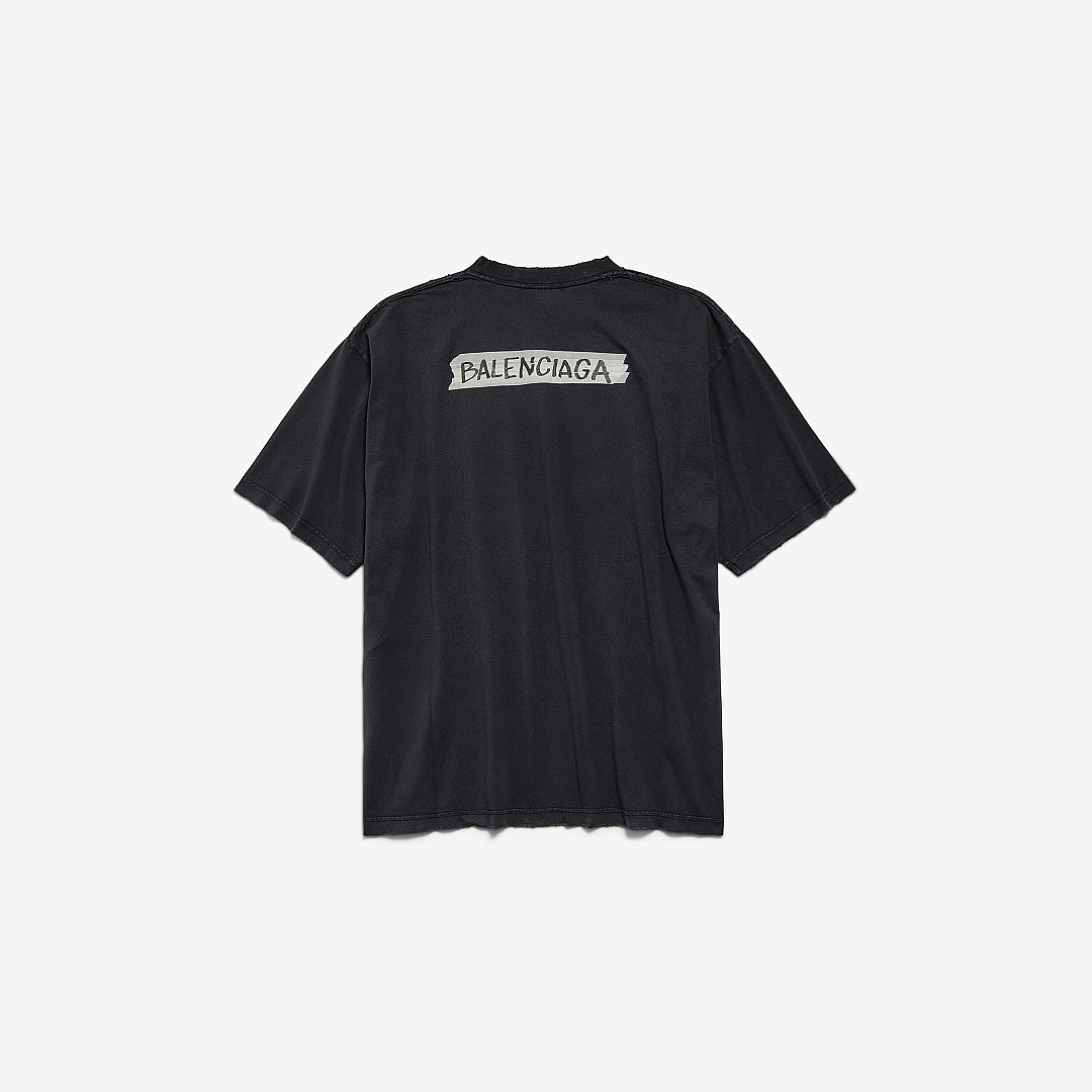 Balenciaga New Gum Strap Print Short Sleeve (Washed Black) - Image 4