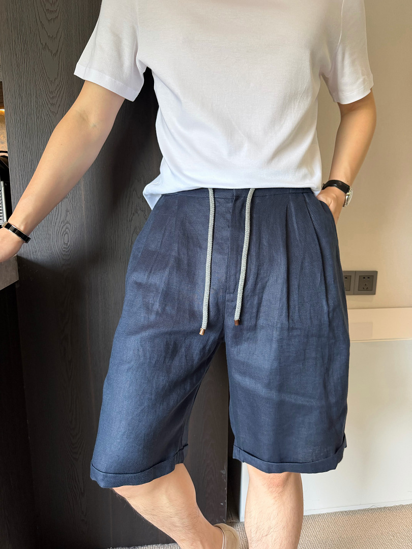 Unbranded Dark Blue Wide Linen Short - Image 15