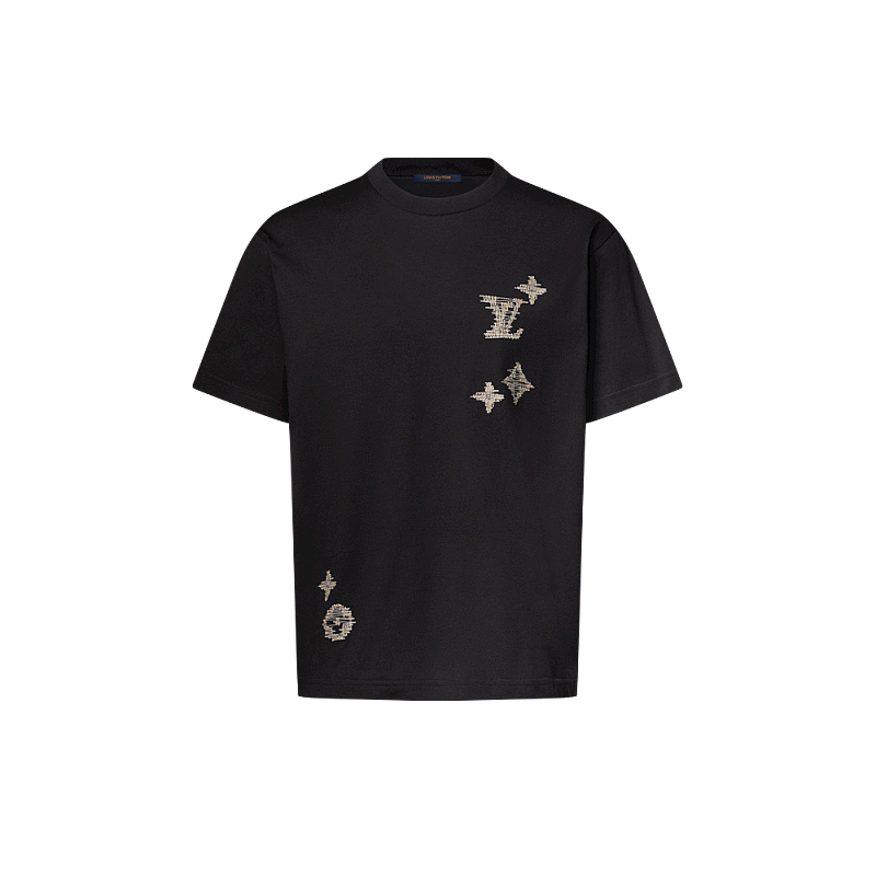 Unbranded Triple Floral Stitching Embroidered T (Black)