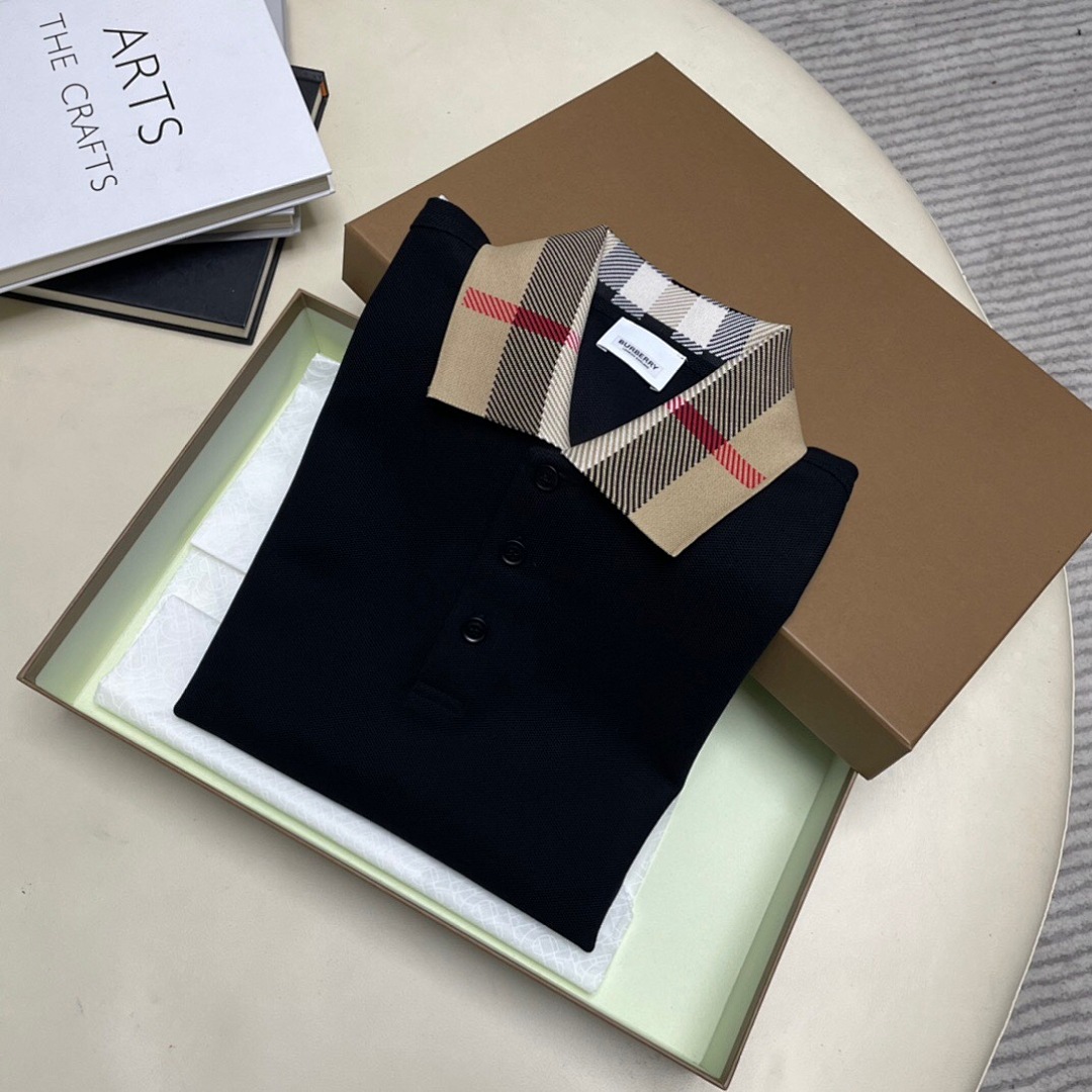 Burberry Plaid Collar POLO (Black) - Image 5