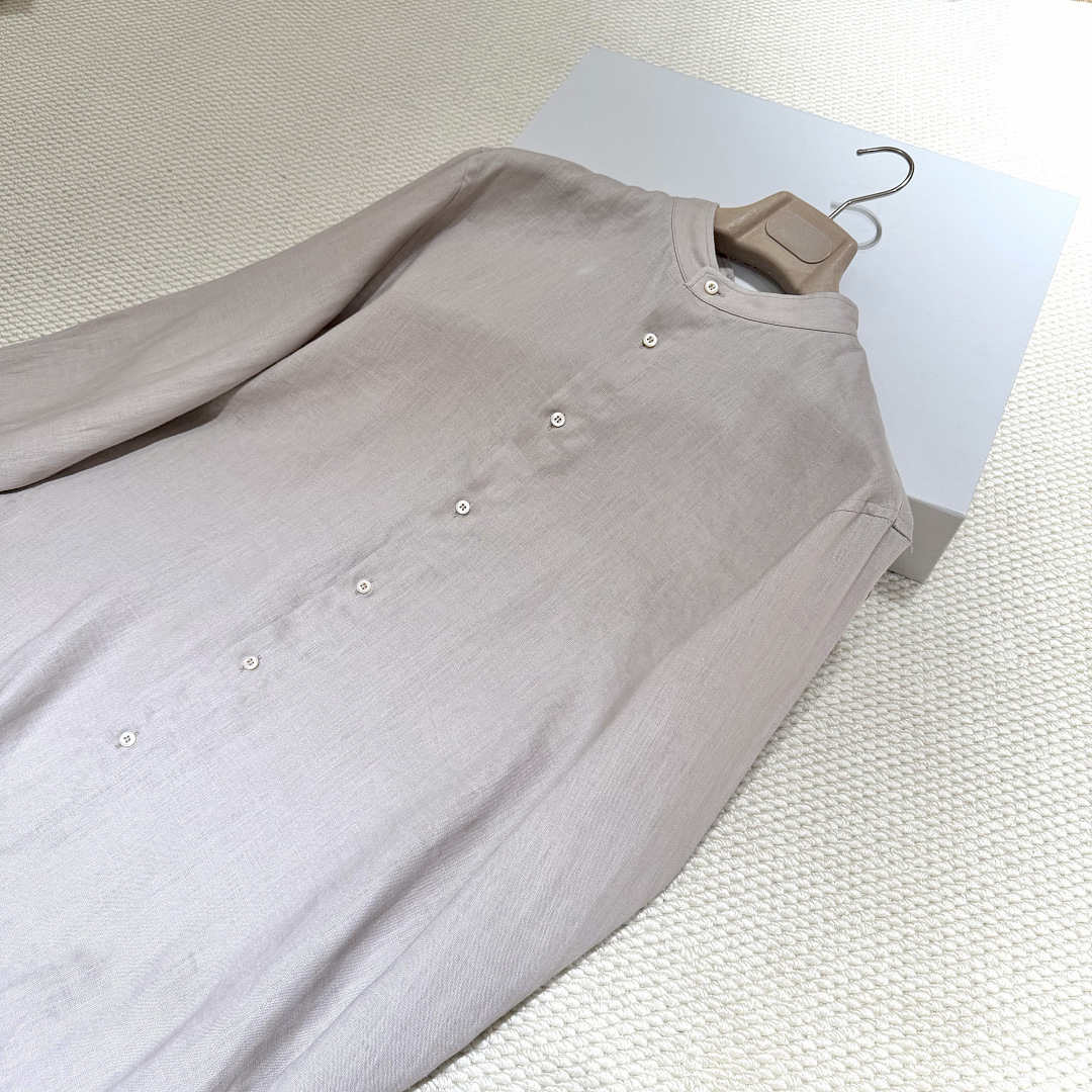 Unbranded Stand Collar Linen (Beige) - Image 5