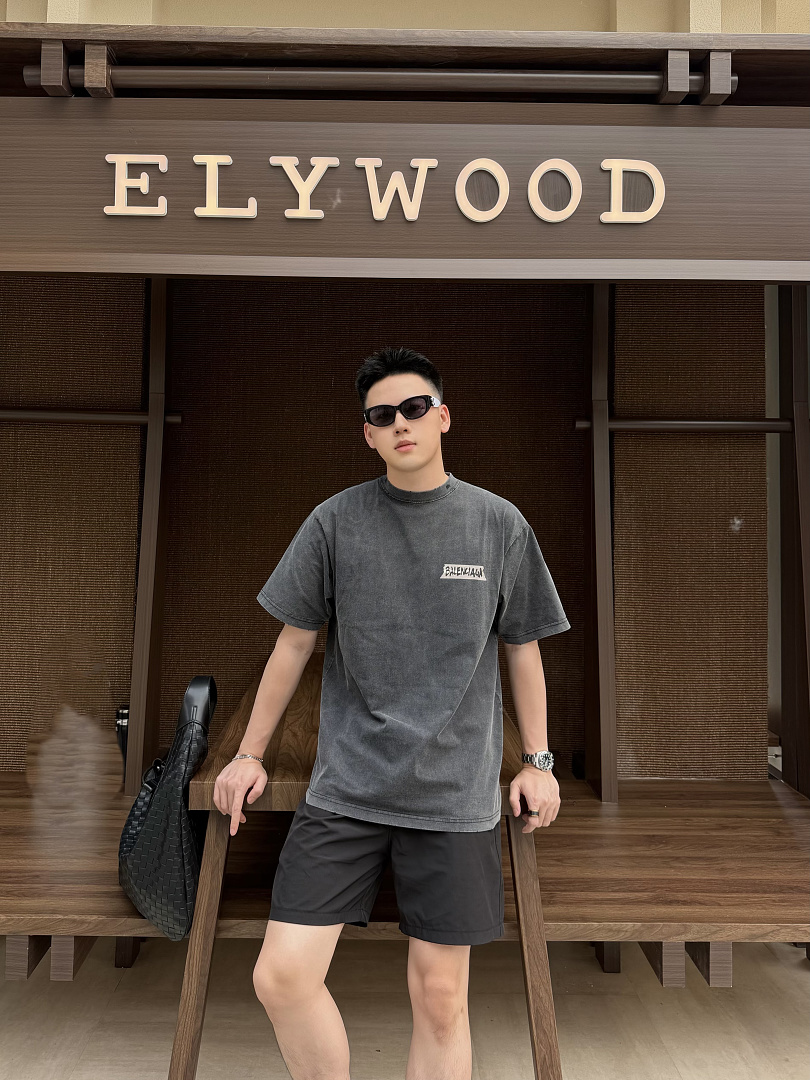 Balenciaga New Gum Strap Print Short Sleeve (Washed Black) - Image 24