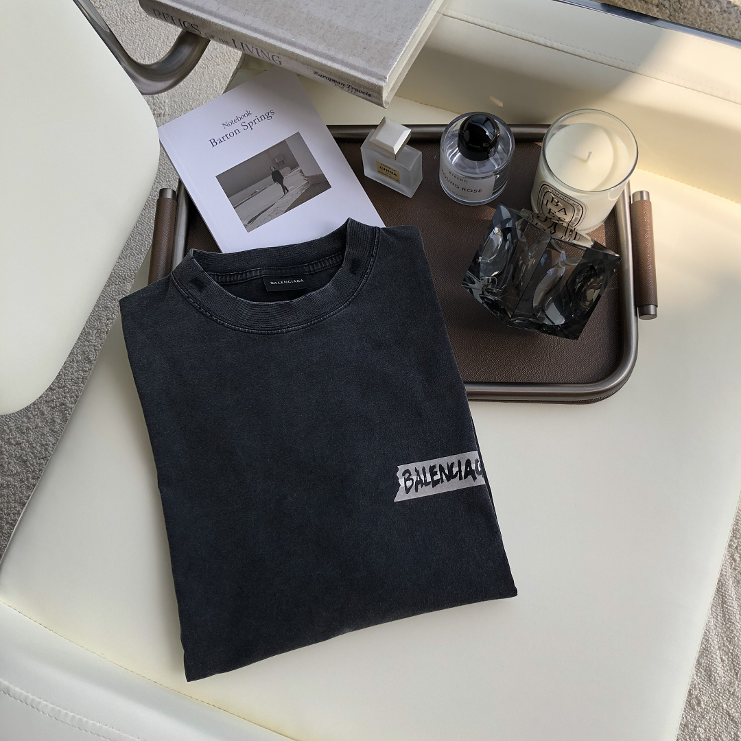 Balenciaga New Gum Strap Print Short Sleeve (Washed Black) - Image 12