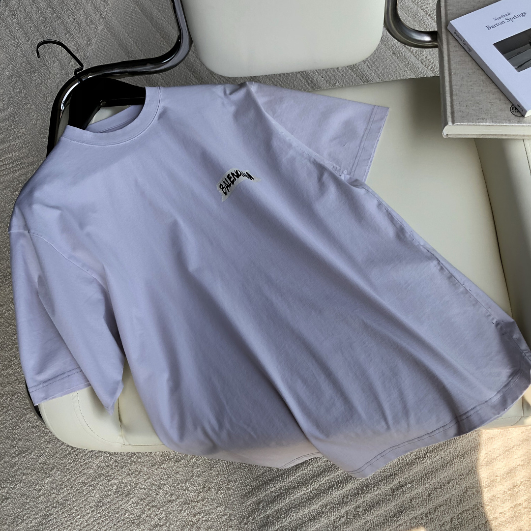 Balenciaga New Gum Strap Print Short Sleeve (Grey White) - Image 6