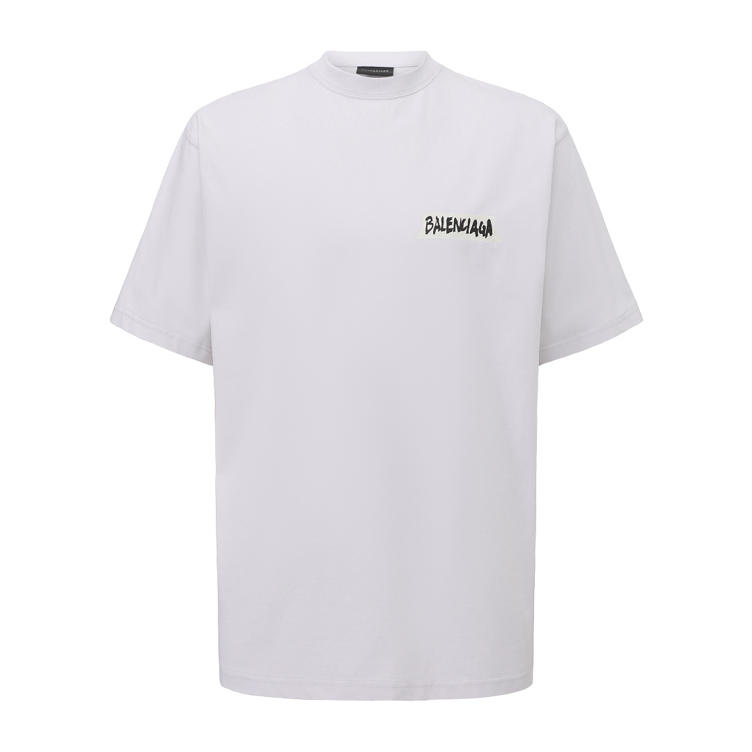Balenciaga New Gum Strap Print Short Sleeve (Grey White) - Image 15