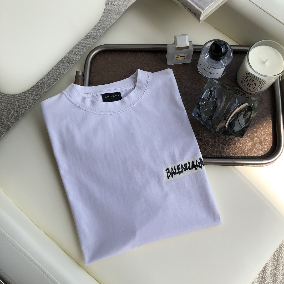 Balenciaga New Gum Strap Print Short Sleeve (Grey White) - Image 10