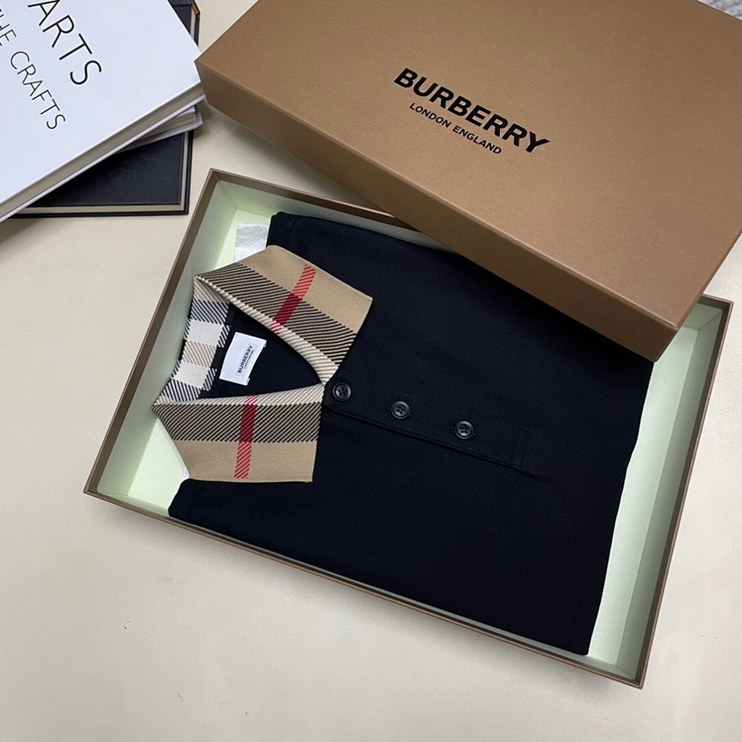 Burberry Plaid Collar POLO (Black) - Image 11
