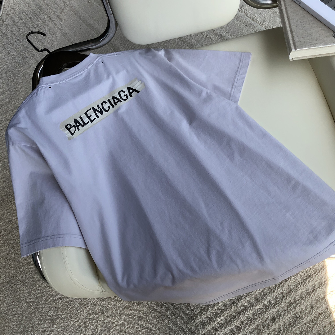 Balenciaga New Gum Strap Print Short Sleeve (Grey White) - Image 7