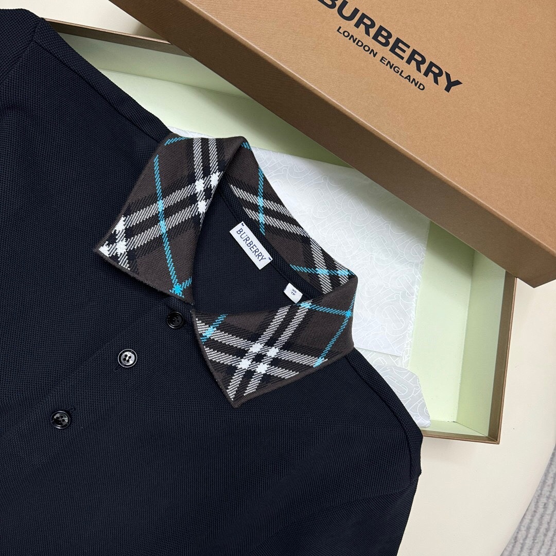 Burberry BR Thick Plaid Collar POLO (Black) - Image 9
