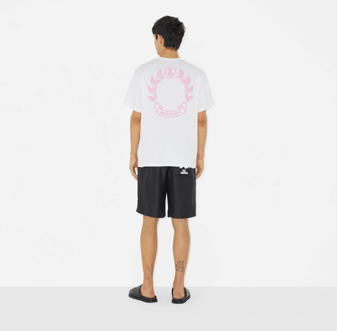 Burberry BR Pink Leaf Print Short Sleeve (White)