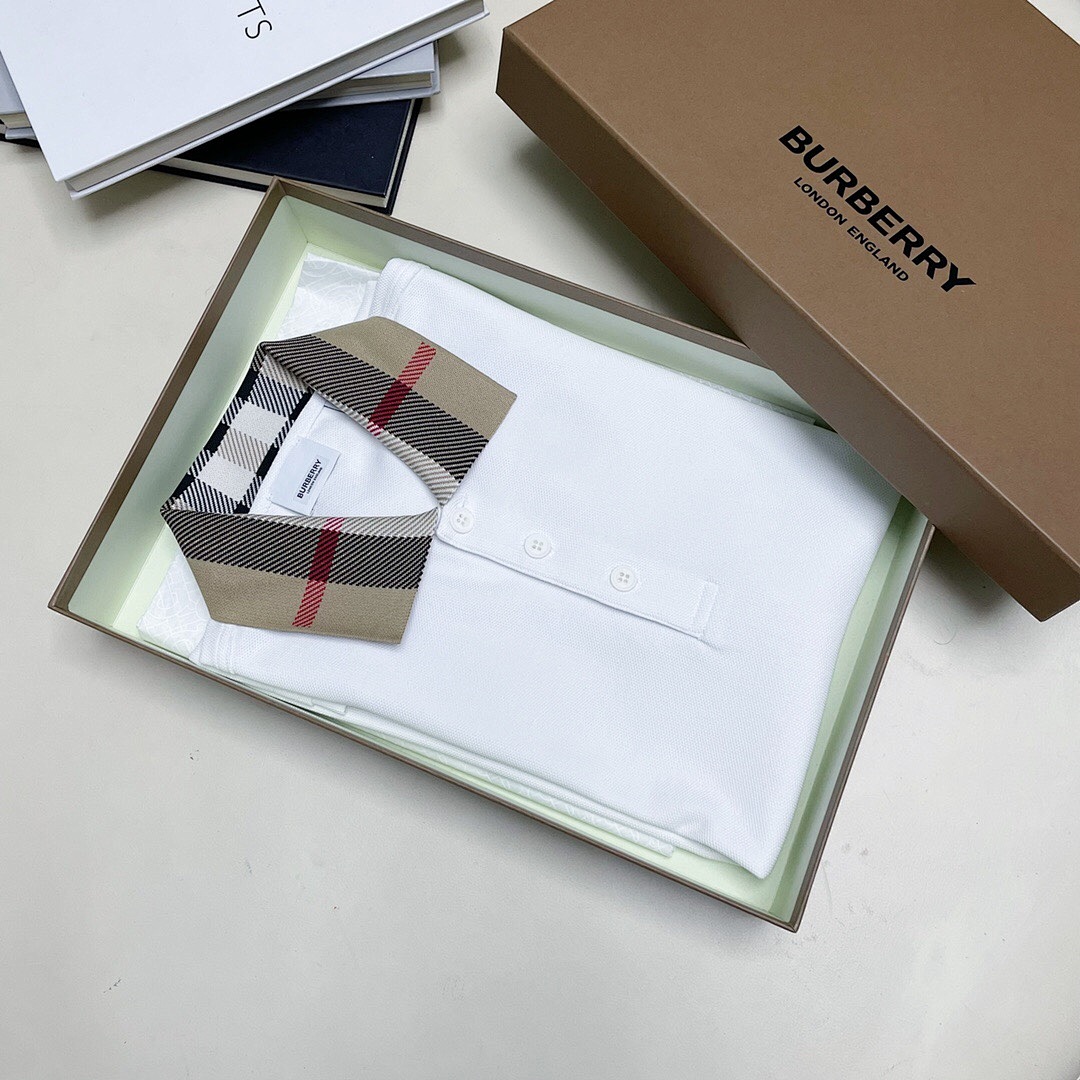 Burberry Plaid Collar POLO (White) - Image 8
