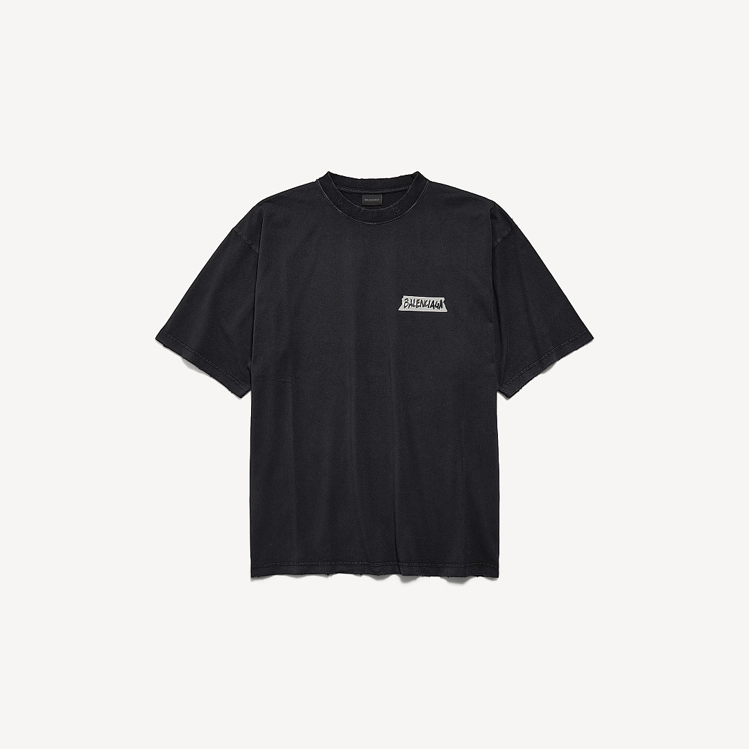 Balenciaga New Gum Strap Print Short Sleeve (Washed Black) - Image 3