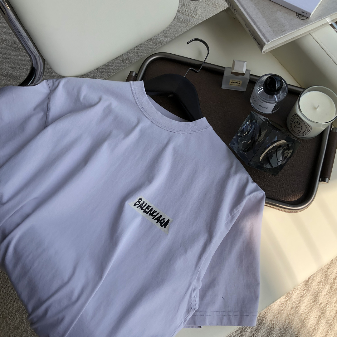 Balenciaga New Gum Strap Print Short Sleeve (Grey White) - Image 8