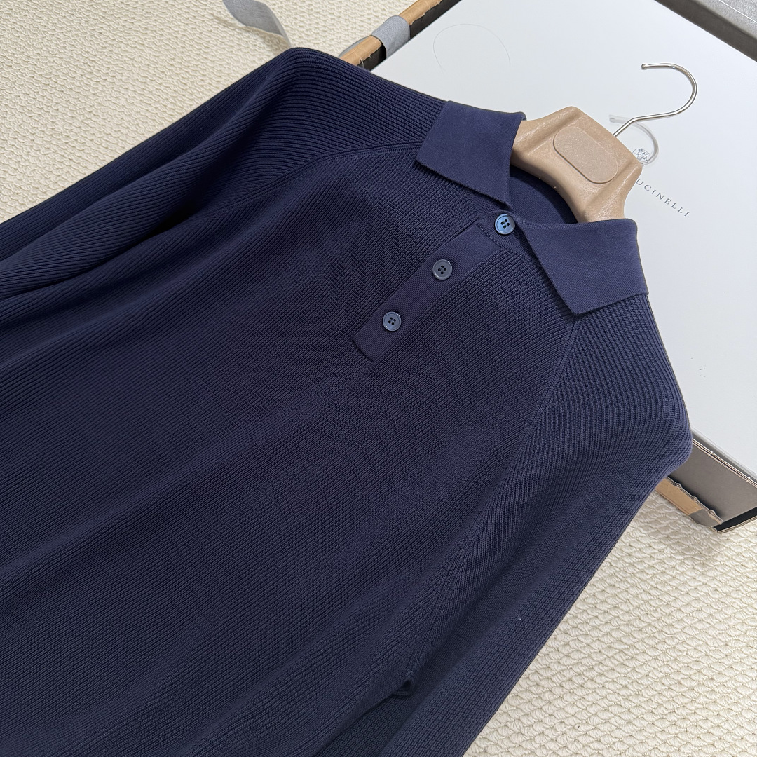 Ralph Lauren Deep Blue Striped Long Sleeved Polo Shirt