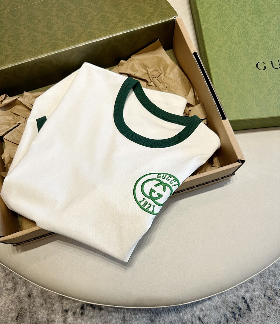 Gucci GG Buckle Embroidered Short Sleeve (White) - Image 4