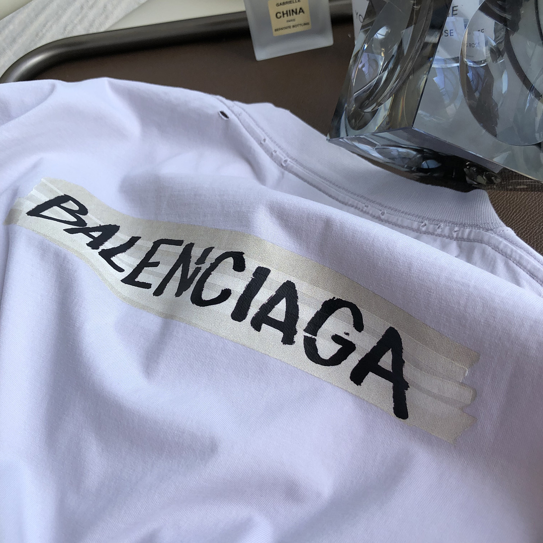 Balenciaga New Gum Strap Print Short Sleeve (Grey White) - Image 13