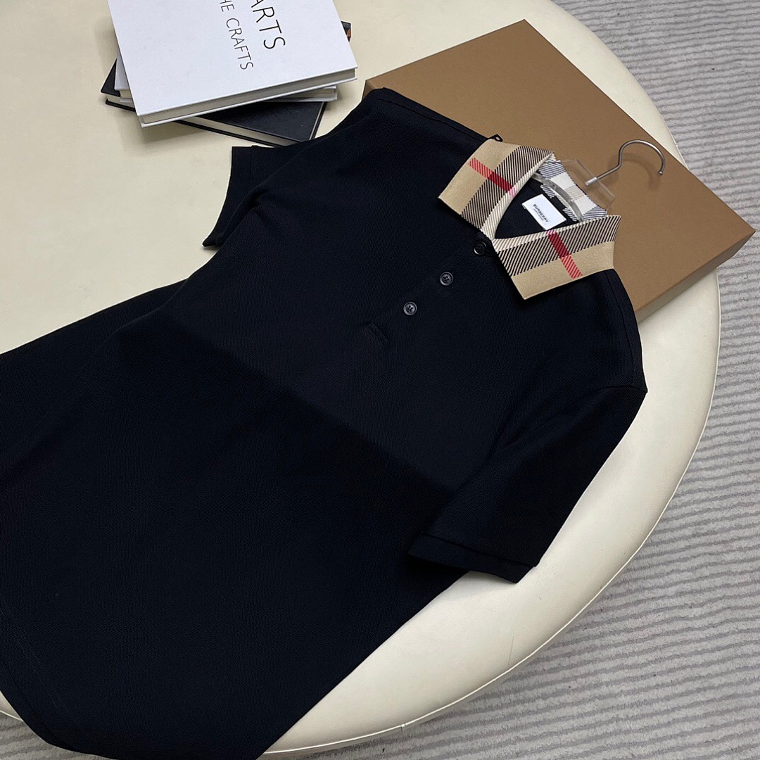 Burberry Plaid Collar POLO (Black) - Image 6