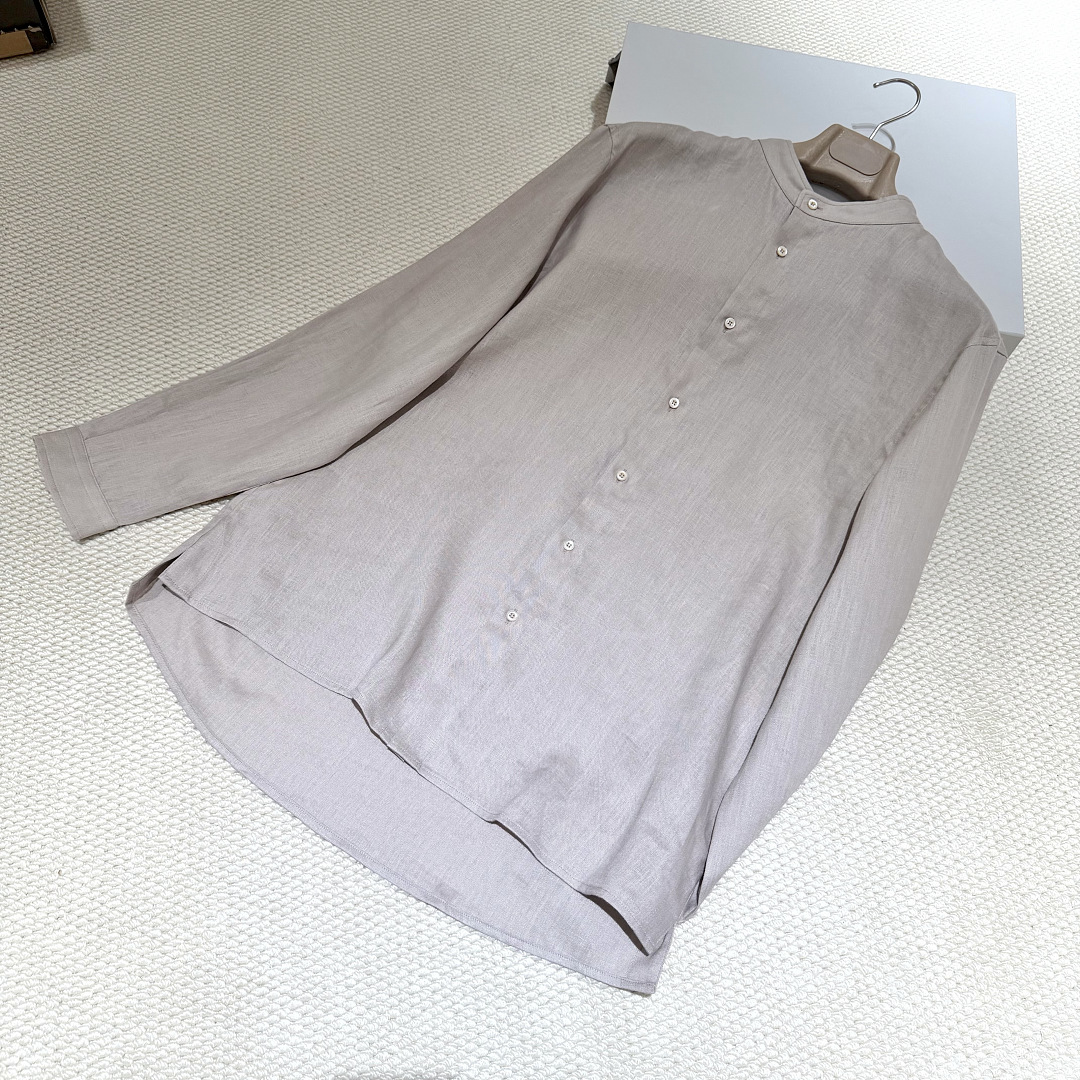 Unbranded Stand Collar Linen (Beige) - Image 3