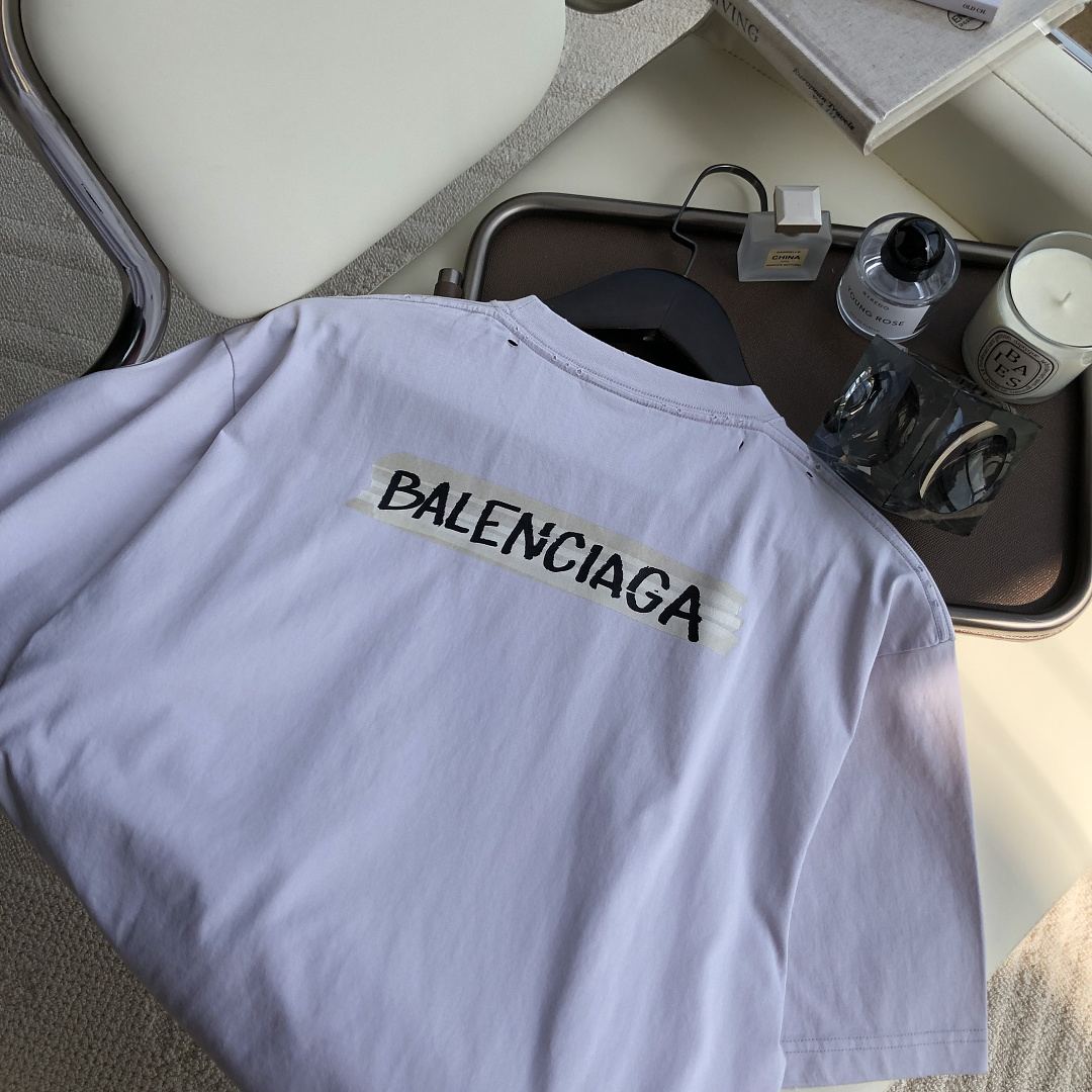 Balenciaga New Gum Strap Print Short Sleeve (Grey White) - Image 9