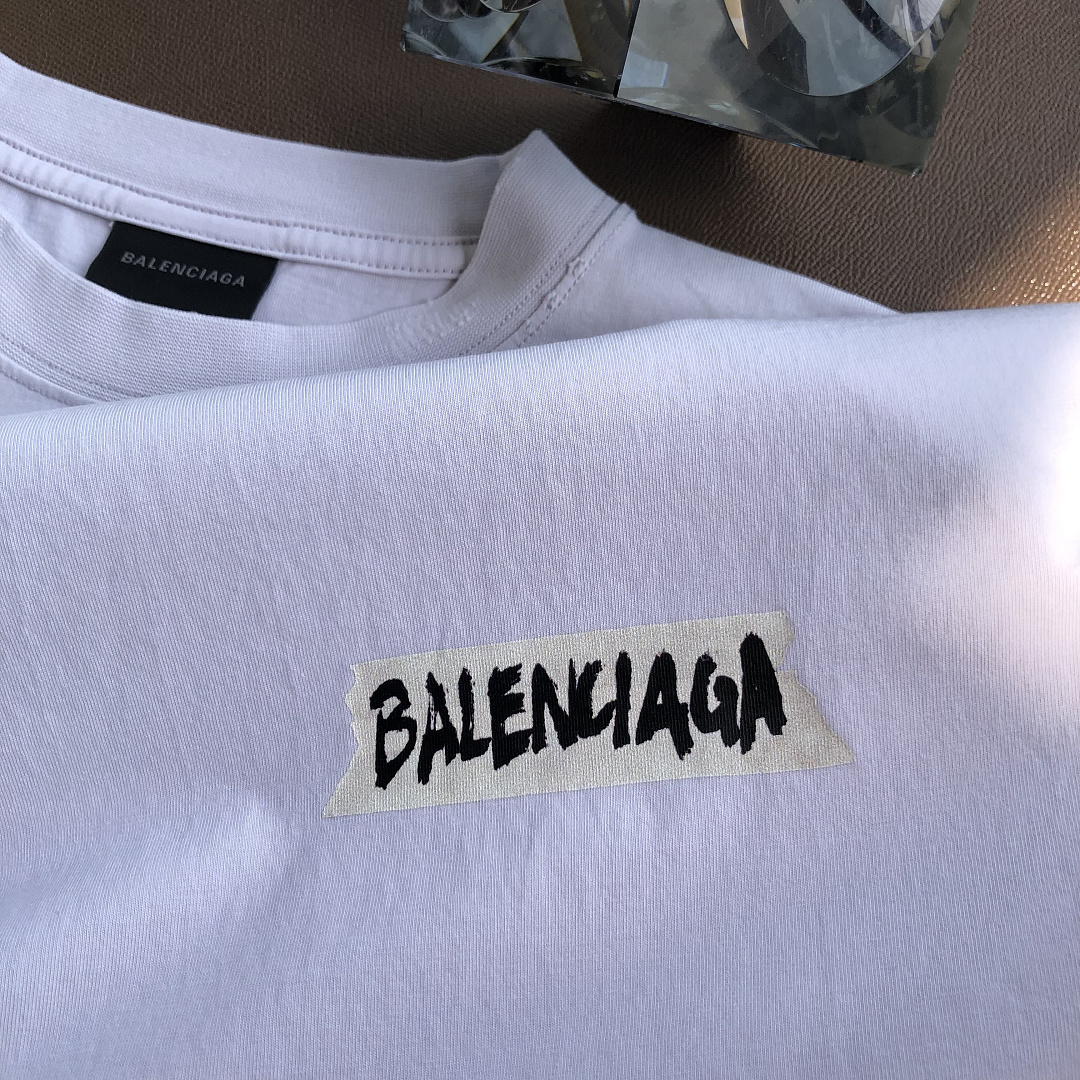 Balenciaga New Gum Strap Print Short Sleeve (Grey White) - Image 12