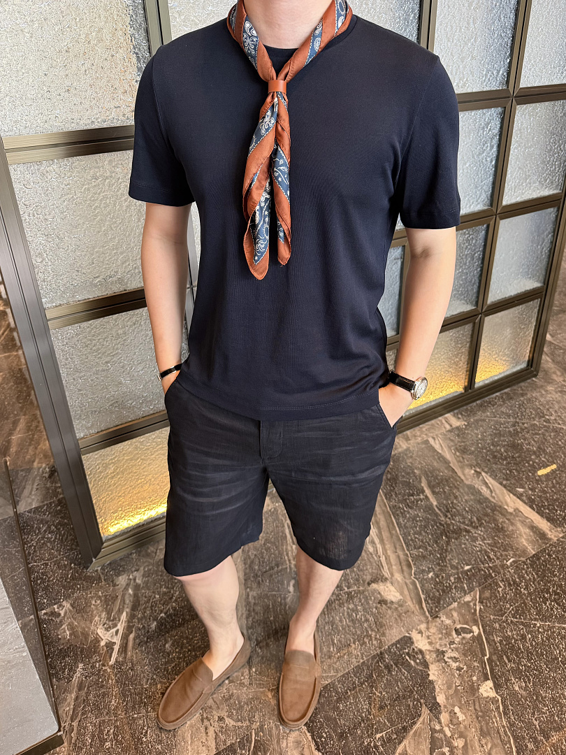 Unbranded Silk Cotton Short Sleeve (Dark Blue) - Image 17