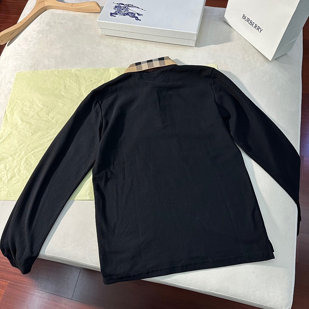 Burberry Plaid Collar Long Sleeve POLO (Black) - Image 5