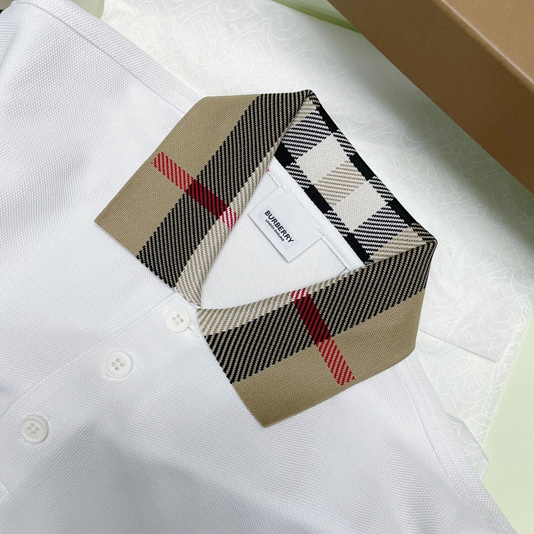 Burberry Plaid Collar POLO (White) - Image 5