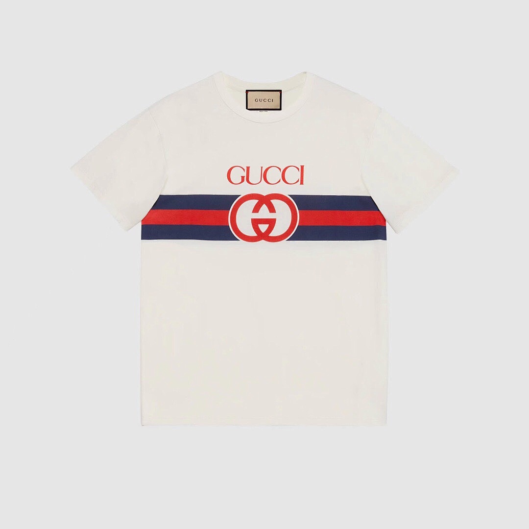 Gucci Red Blue Double G Short Sleeve