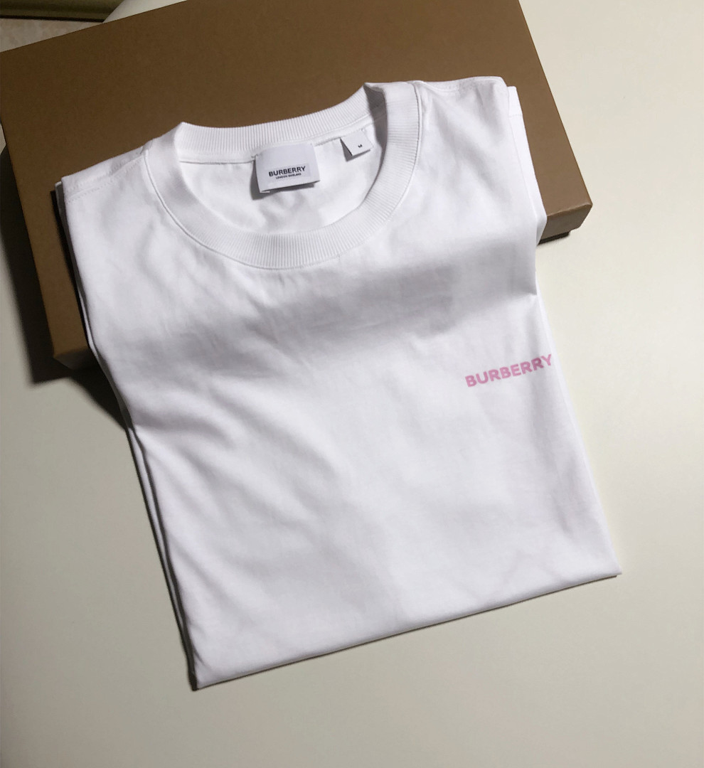 Burberry BR Pink Leaf Print Short Sleeve (White) - Image 4