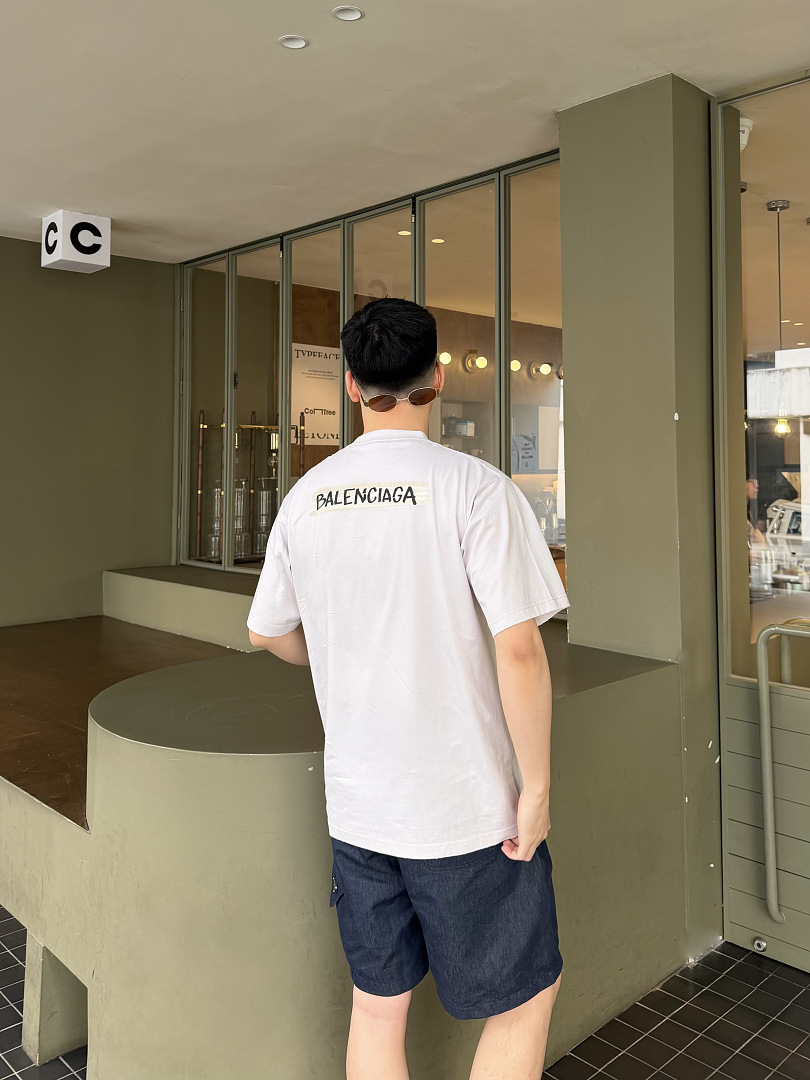 Balenciaga New Gum Strap Print Short Sleeve (Grey White) - Image 27