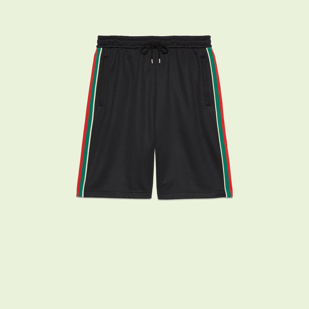 Gucci GU Red Green Strap Striped Short - Image 2