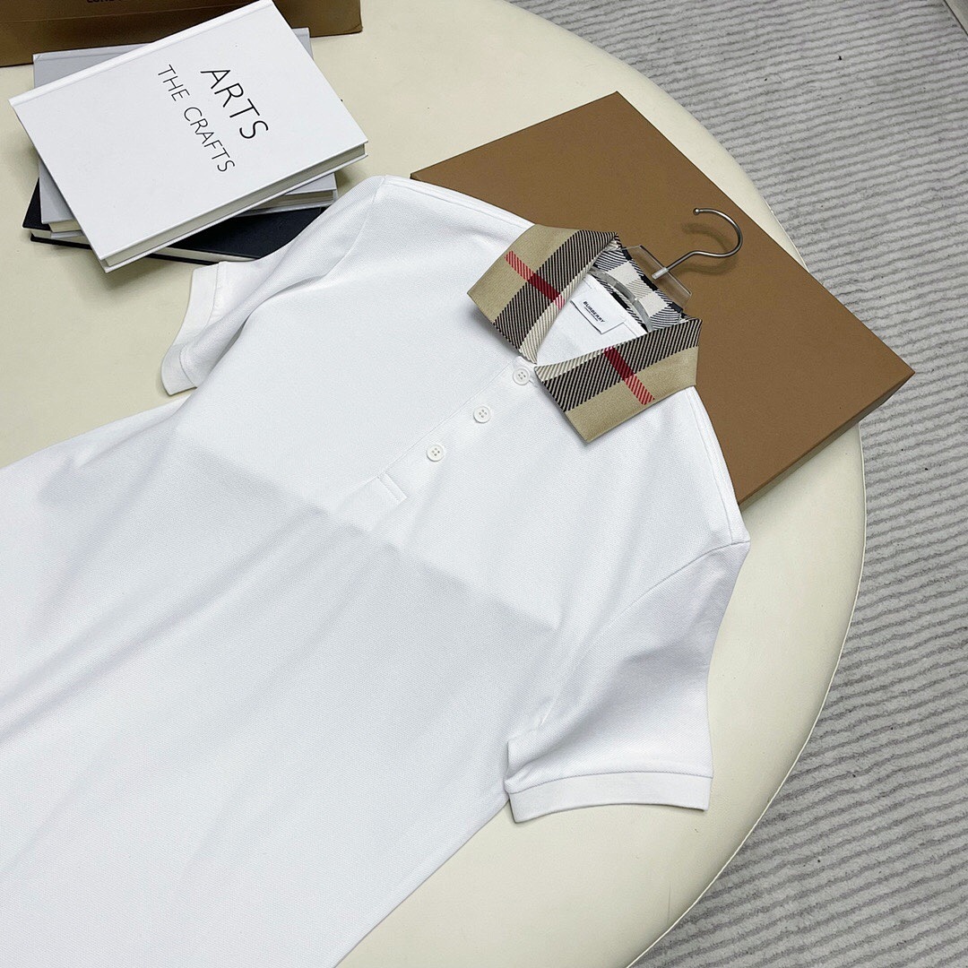 Burberry Plaid Collar POLO (White) - Image 4