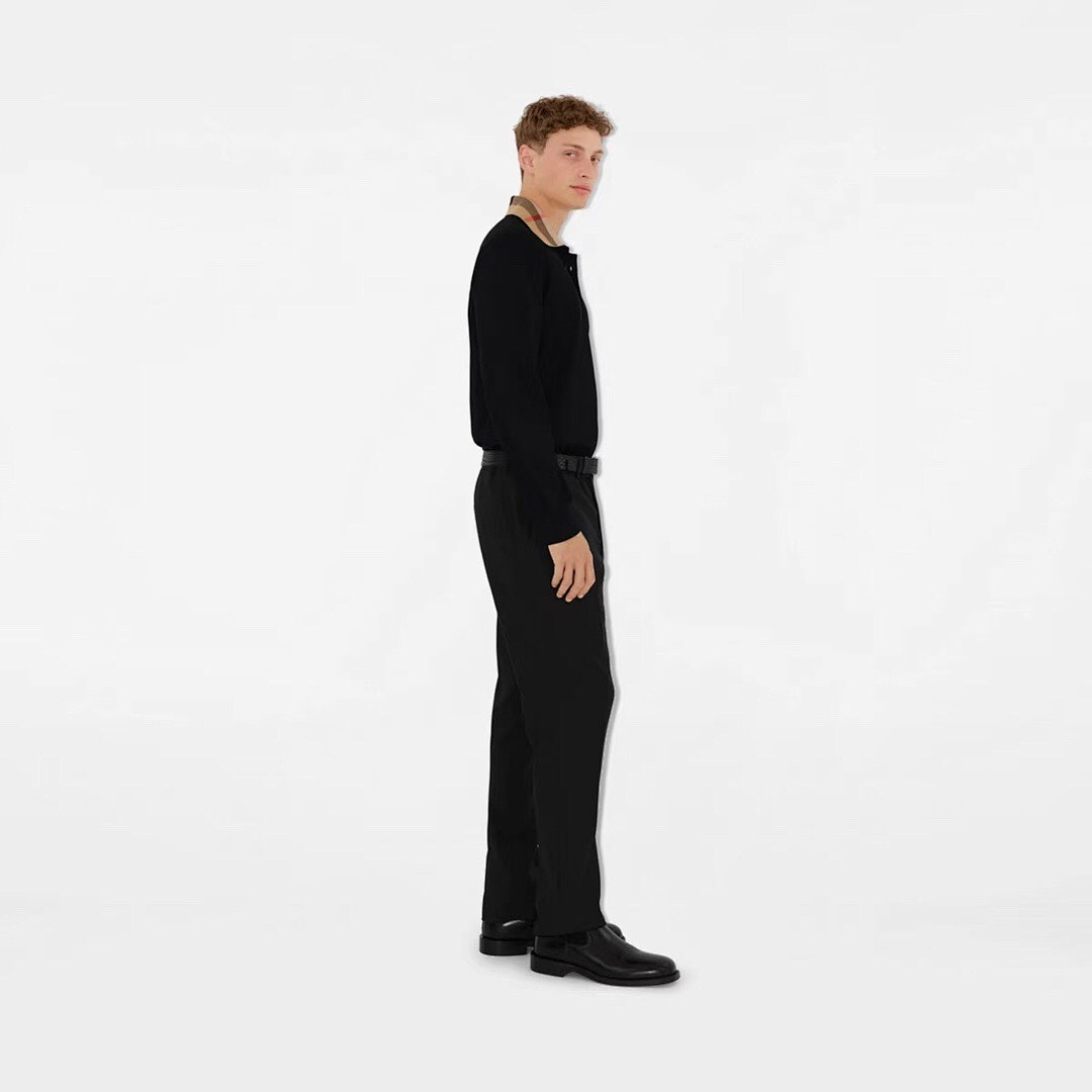 Burberry Plaid Collar Long Sleeve POLO (Black) - Image 17