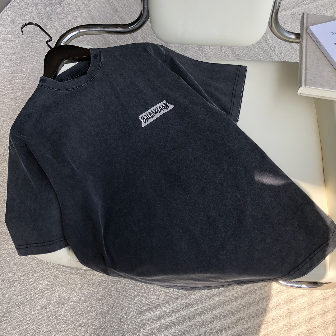 Balenciaga New Gum Strap Print Short Sleeve (Washed Black) - Image 6