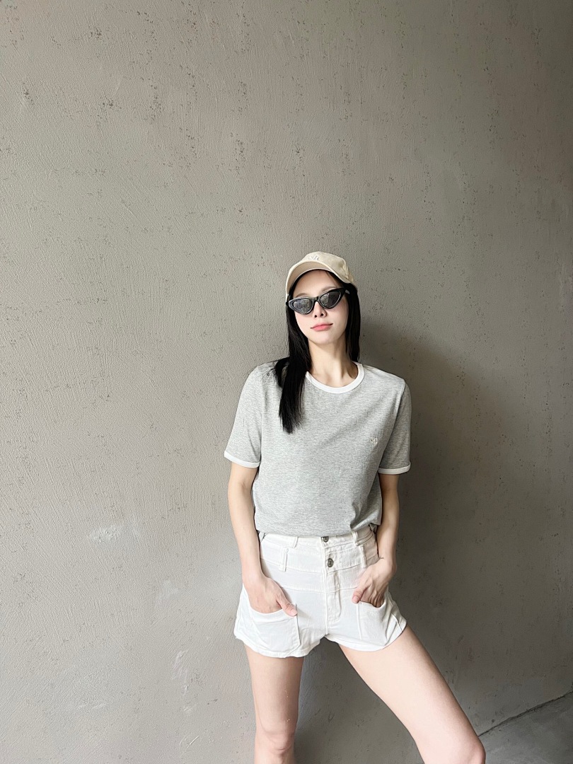 Chanel Double C Embroidered Small Label Short Sleeve Grey (Women) - Image 12