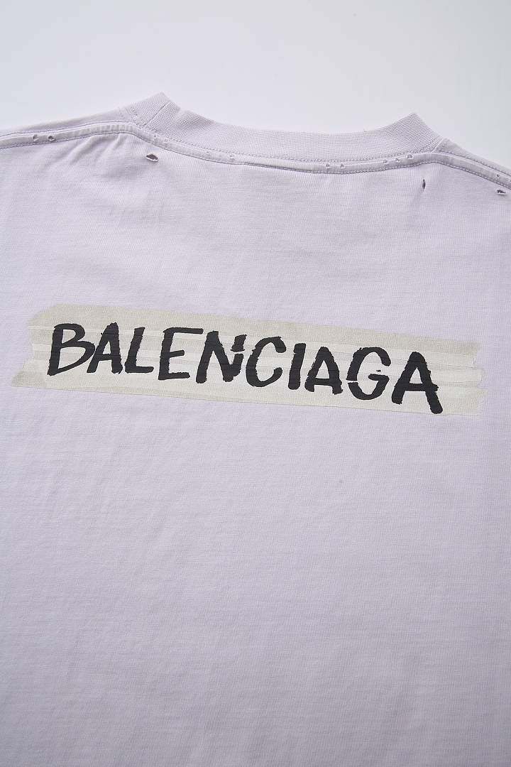 Balenciaga New Gum Strap Print Short Sleeve (Grey White) - Image 19