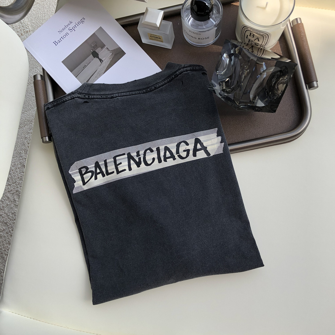 Balenciaga New Gum Strap Print Short Sleeve (Washed Black) - Image 14