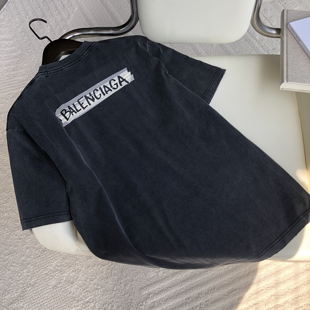 Balenciaga New Gum Strap Print Short Sleeve (Washed Black) - Image 7
