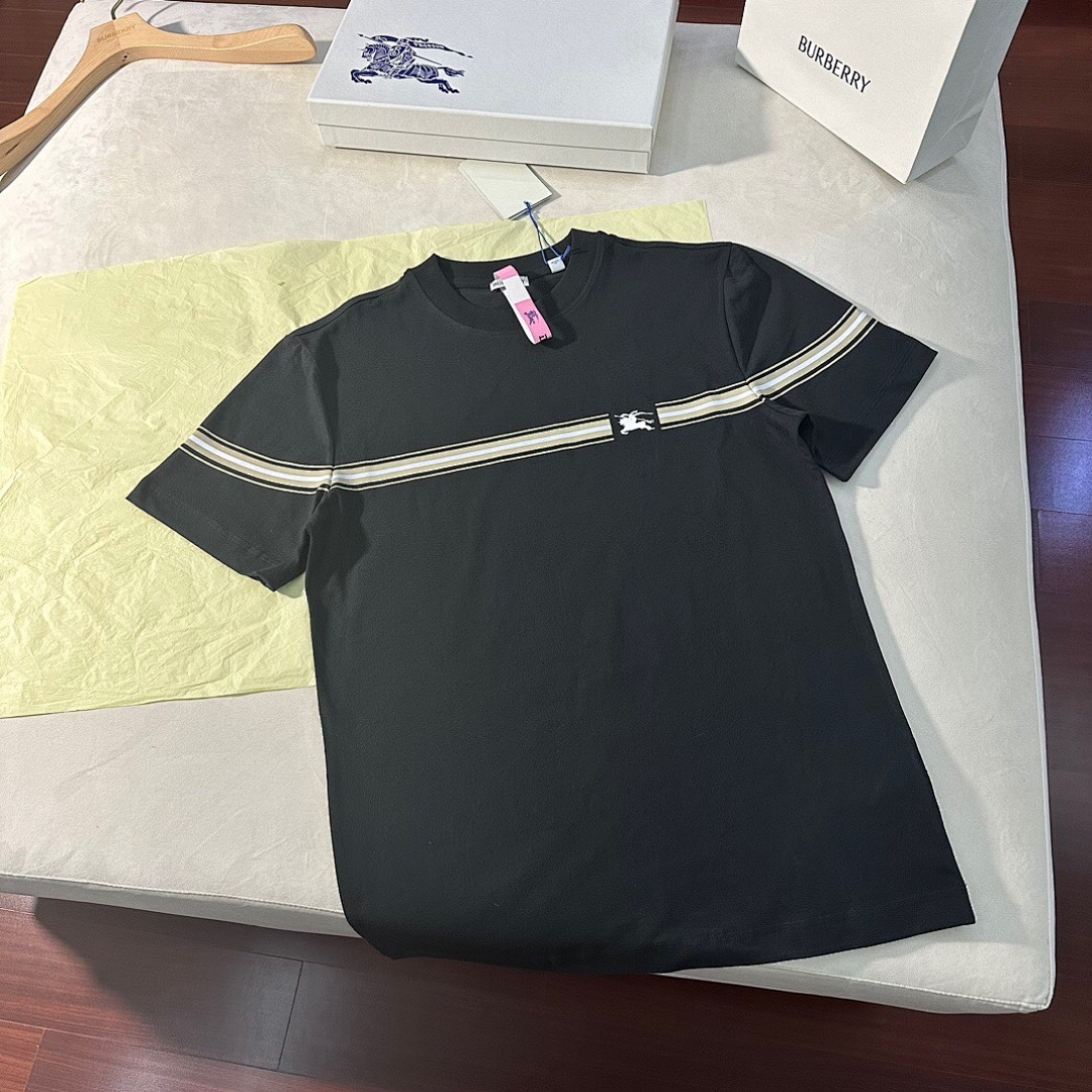 Burberry BR Striped Embroidered Short Sleeve (Black) - Image 5