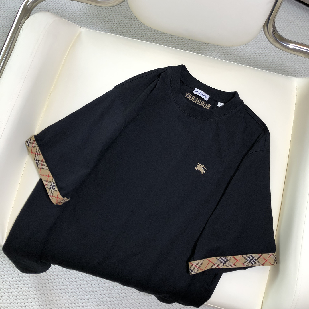 Burberry Plaid Embroidered T (Black) - Image 7