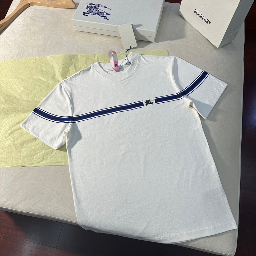 Burberry BR Striped Embroidered Short Sleeve (White) - Image 5