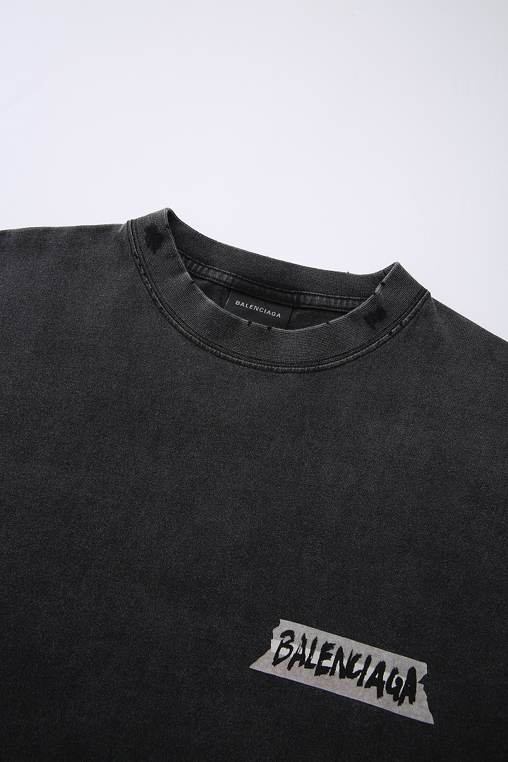 Balenciaga New Gum Strap Print Short Sleeve (Washed Black) - Image 20