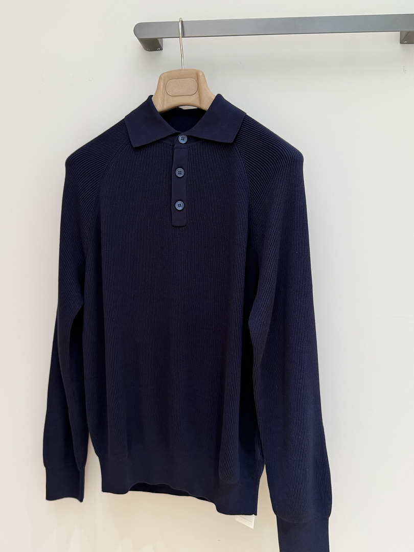 Ralph Lauren Deep Blue Striped Long Sleeved Polo Shirt - Image 3