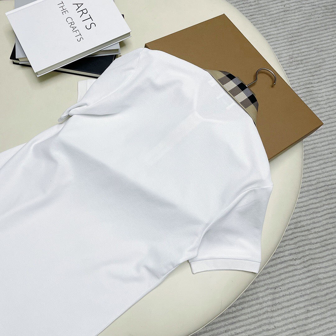 Burberry Plaid Collar POLO (White) - Image 6